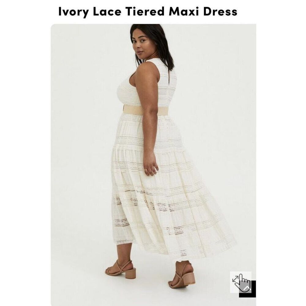 Torrid Women’s Size 24 Boho Prairie Peasant Lined Lace Tiered Maxi Dress Ivory